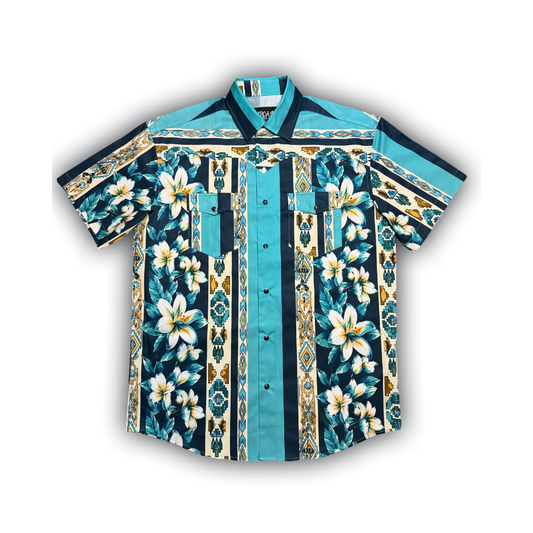 TURQUOISE WESTERN FLORAL COLLECTION BUTTON UP