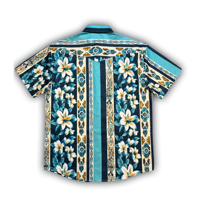 TURQUOISE WESTERN FLORAL COLLECTION BUTTON UP